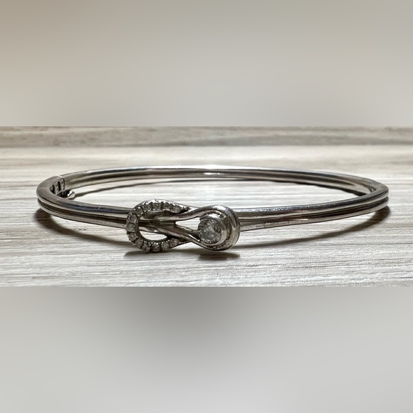 Designer Signed ZEI Sterling Silver Diamond Hinged Bangle Bracelet, 12.81G - Picture 1 of 5